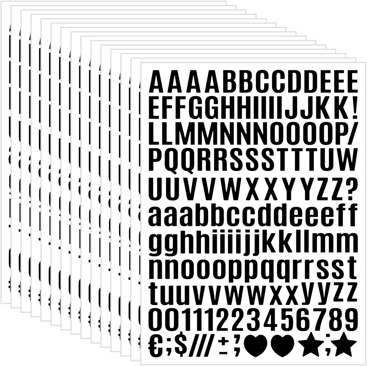 15 Sheet Small Letter Stickers - 1/2 Inch Black Vinyl Self Adhesive